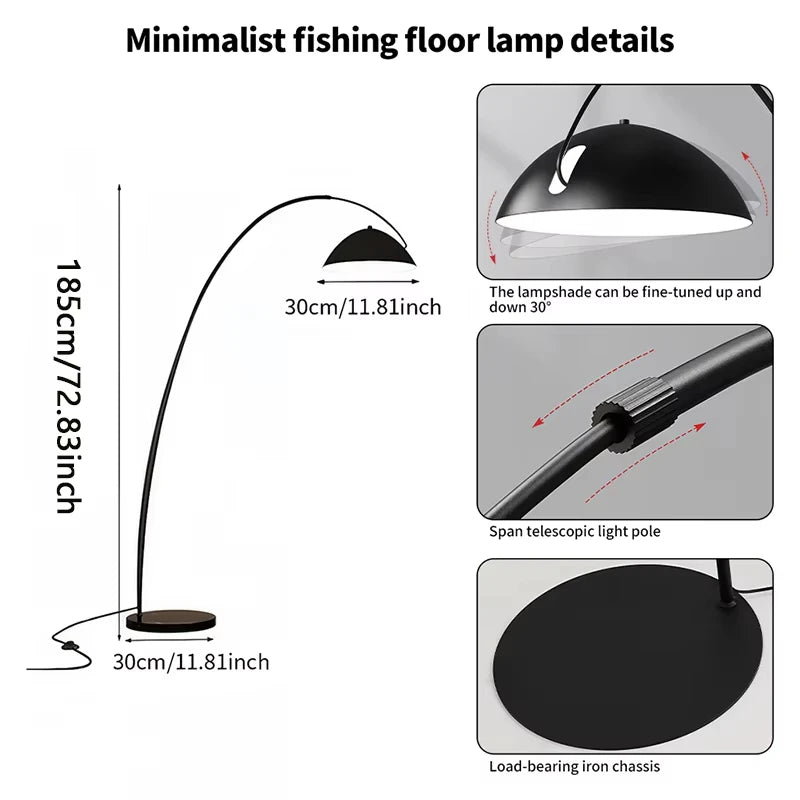 Lampadaire Moderne Arc Noir Minimaliste