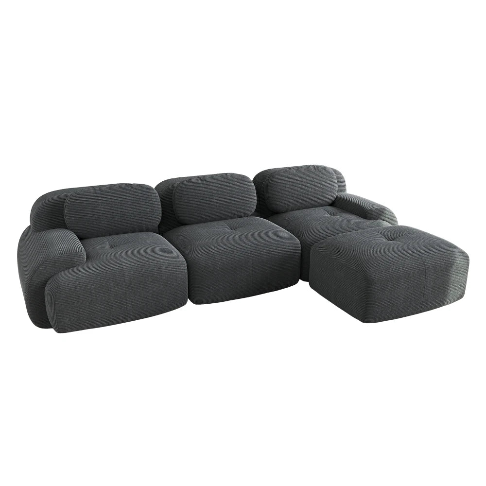 Canapé d'angle modulaire en tissu avec cordon, aucun assemblage requis, accoudoirs extra larges, rembourrage à haute élasticité 32D, canapé ergonomique et confortable