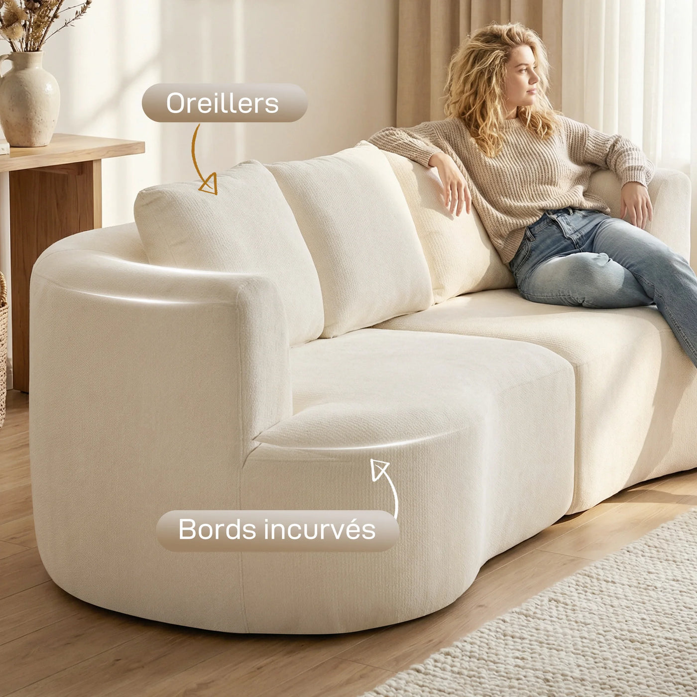 Canapé Moderne 3 Places - Beige