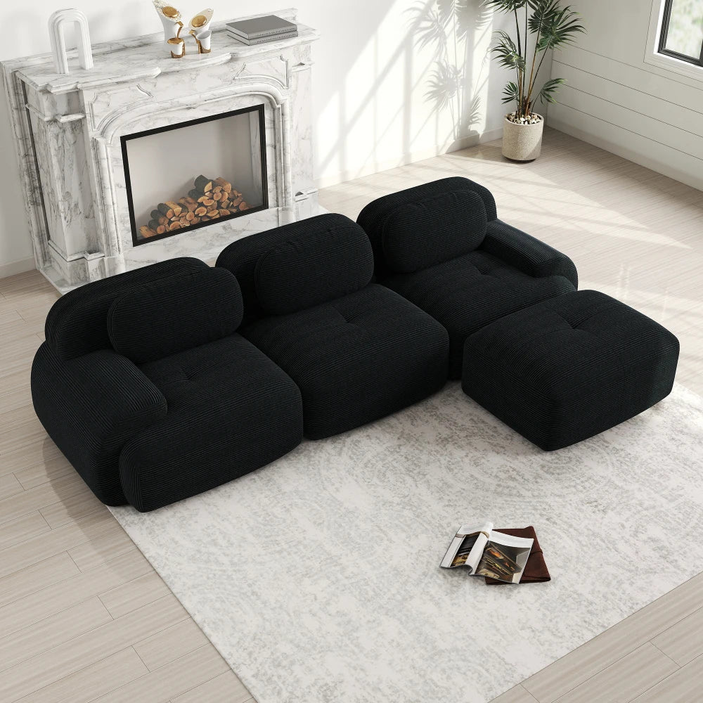Canapé d'angle modulaire en tissu avec cordon, aucun assemblage requis, accoudoirs extra larges, rembourrage à haute élasticité 32D, canapé ergonomique et confortable