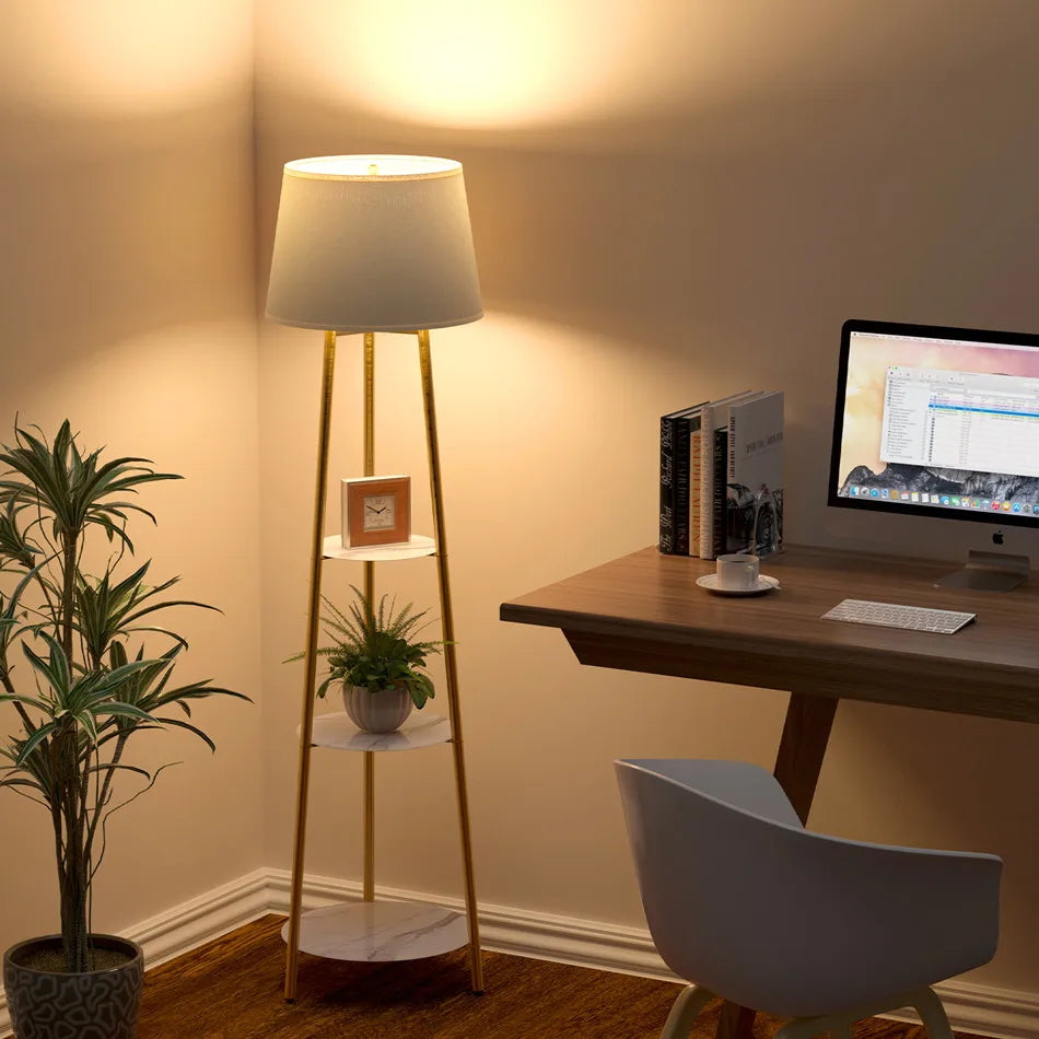 Lampadaire d'angle 2 en 1 avec étagères