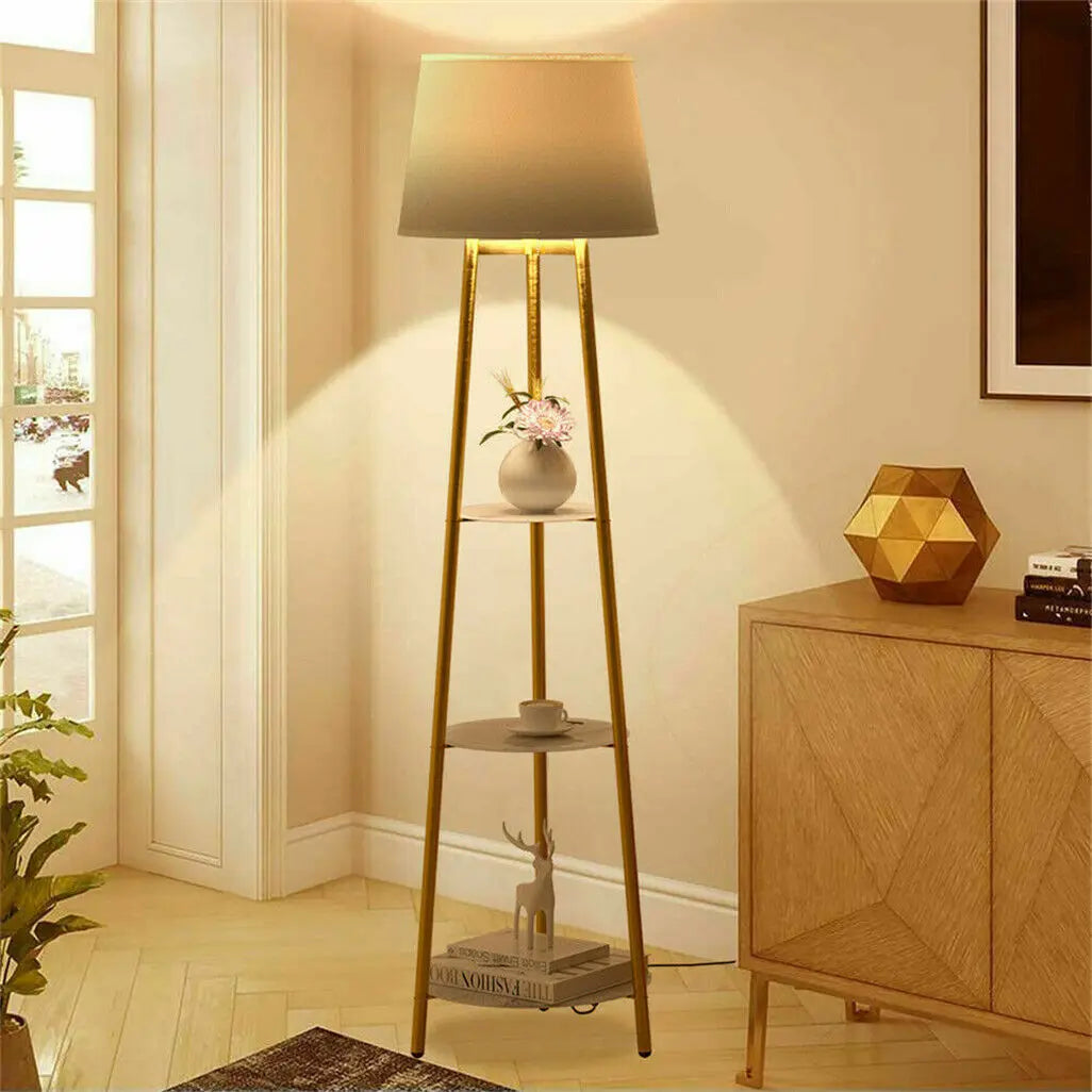 Lampadaire d'angle 2 en 1 avec étagères