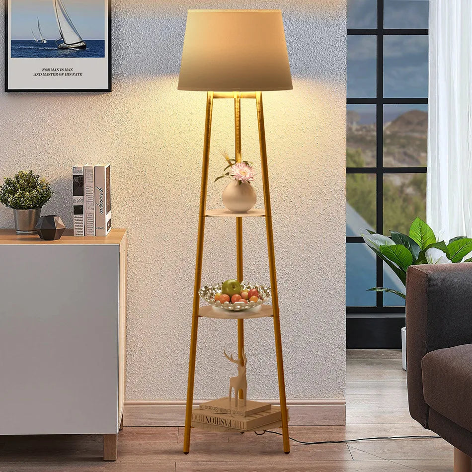 Lampadaire d'angle 2 en 1 avec étagères
