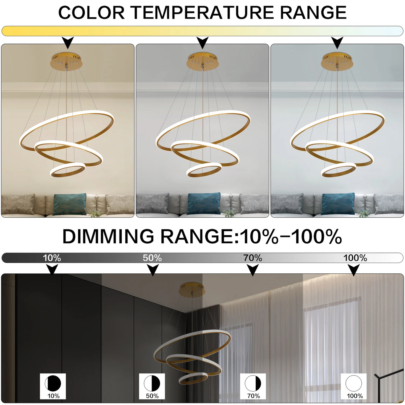 Lampes suspendues à 3 anneaux