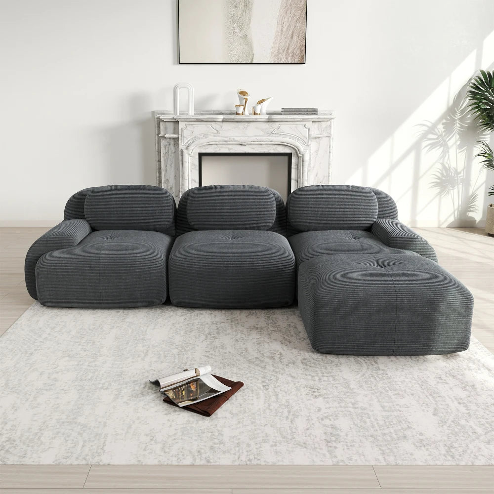 Canapé d'angle modulaire en tissu avec cordon, aucun assemblage requis, accoudoirs extra larges, rembourrage à haute élasticité 32D, canapé ergonomique et confortable