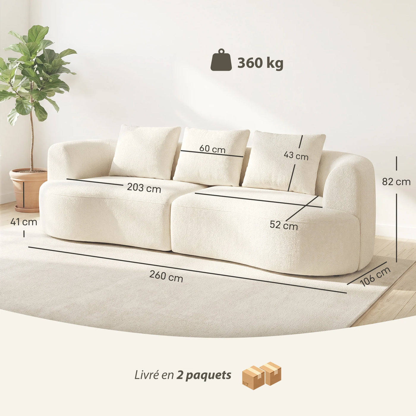 Canapé Moderne 3 Places - Beige