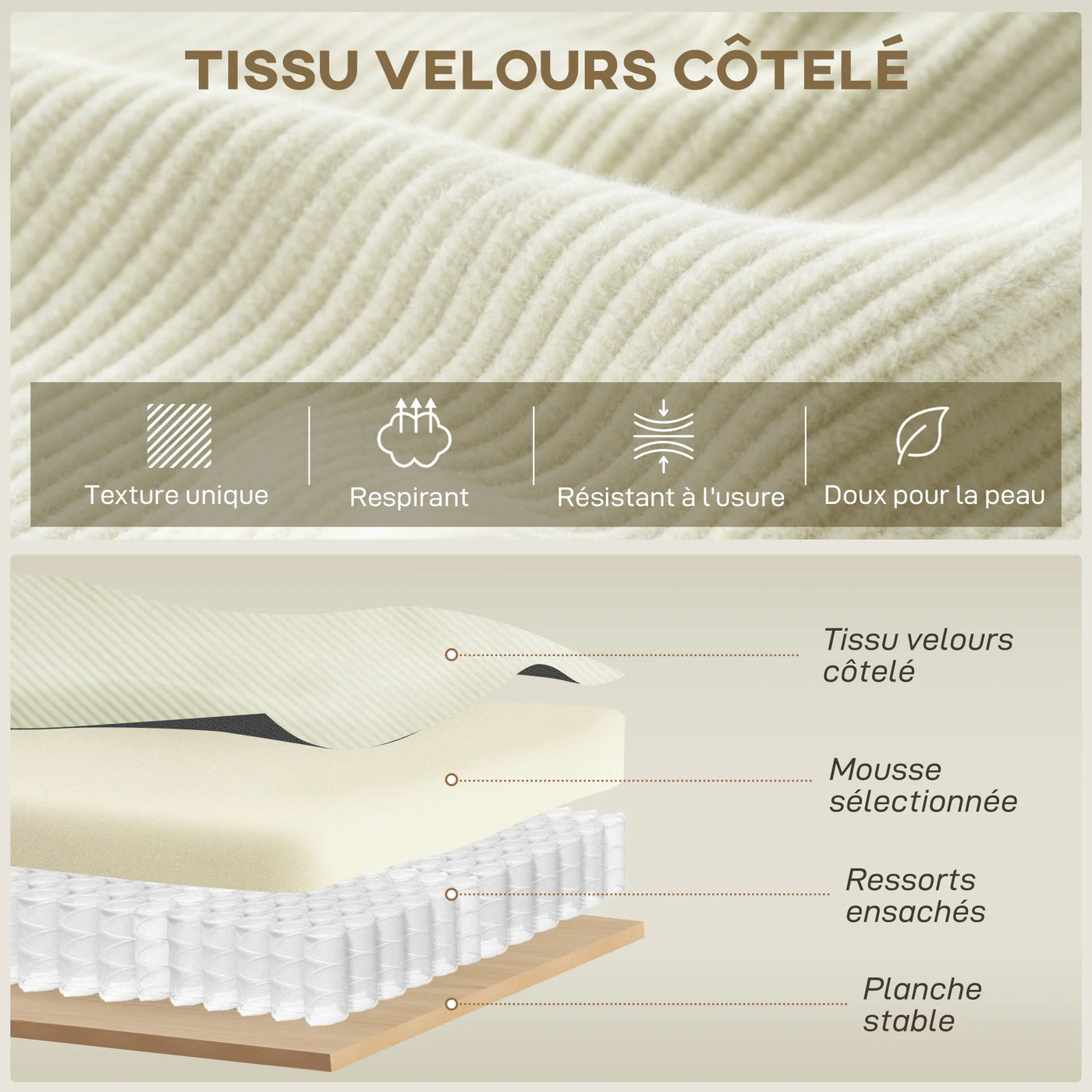 HOMCOM Canapé d'angle réversible - Crème