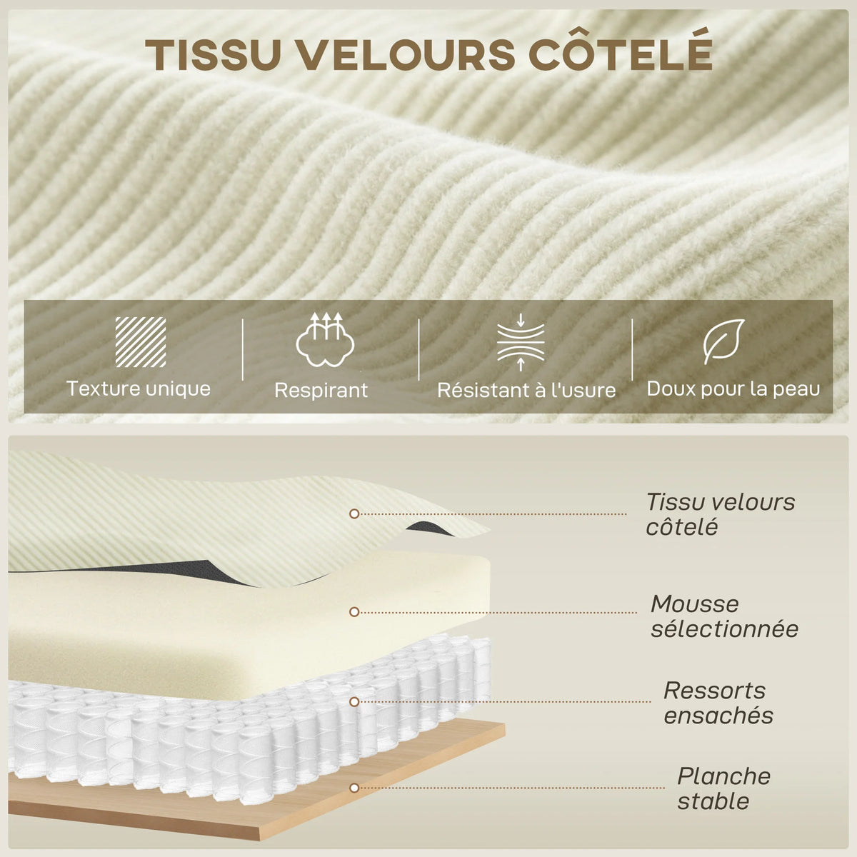 HOMCOM Canapé d'angle réversible - Crème