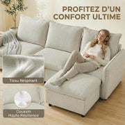 Canapé 3 places avec pouf - Crème