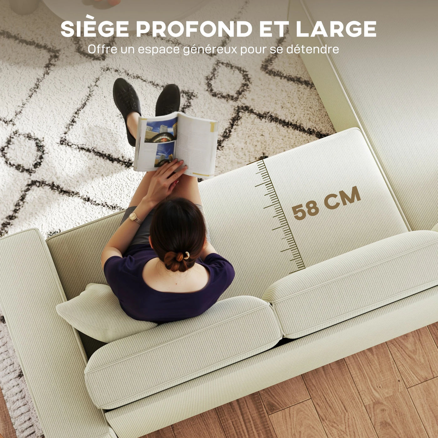 HOMCOM Canapé d'angle réversible - Crème