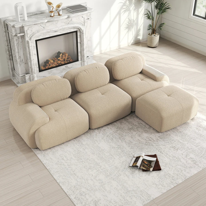 Canapé d'angle modulaire en tissu avec cordon, aucun assemblage requis, accoudoirs extra larges, rembourrage à haute élasticité 32D, canapé ergonomique et confortable