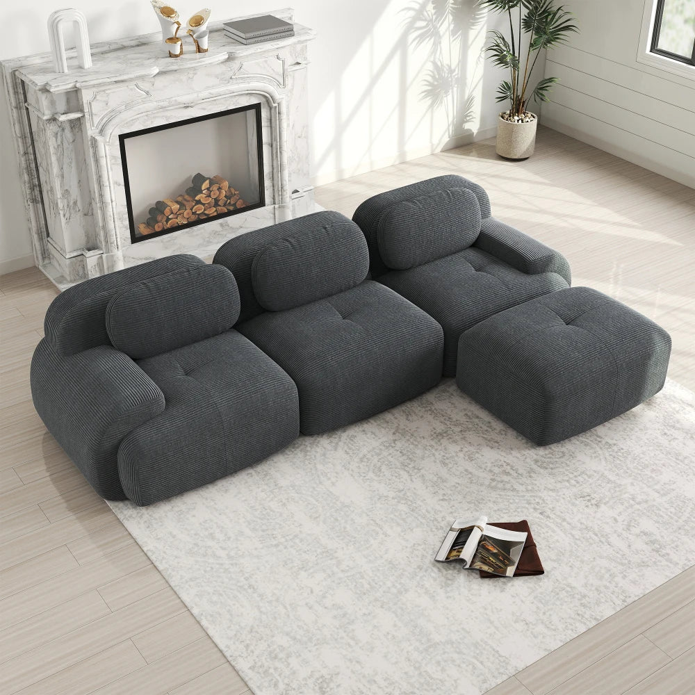 Canapé d'angle modulaire en tissu avec cordon, aucun assemblage requis, accoudoirs extra larges, rembourrage à haute élasticité 32D, canapé ergonomique et confortable