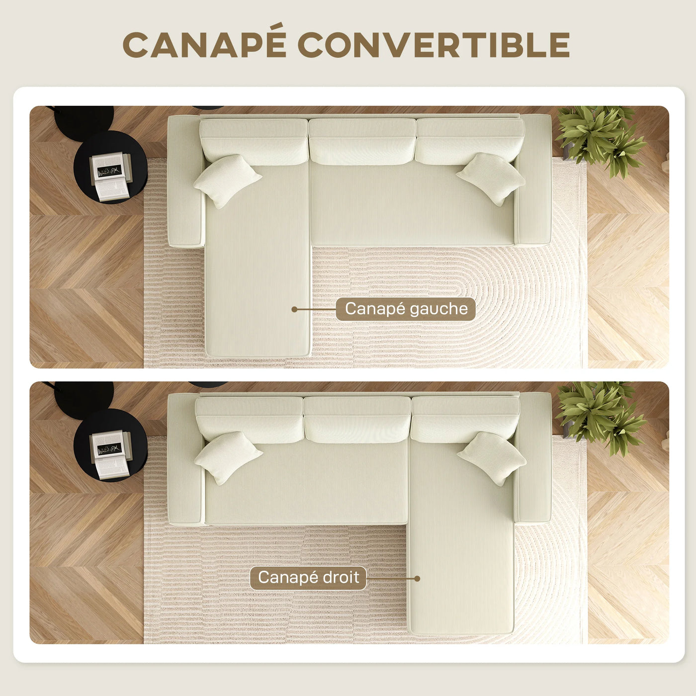HOMCOM Canapé d'angle réversible - Crème