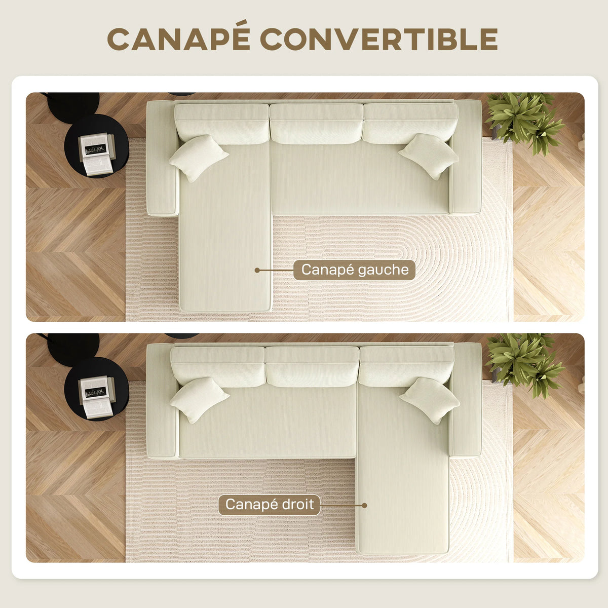 HOMCOM Canapé d'angle réversible - Crème